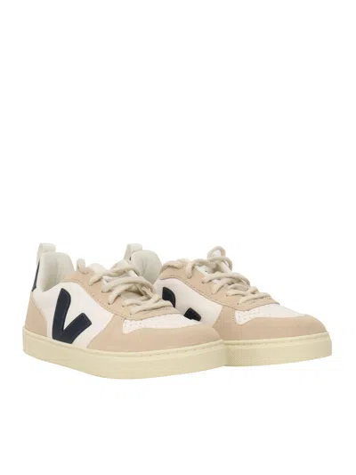 Veja V-10 Suede-trimmed Leather Sneakers In White
