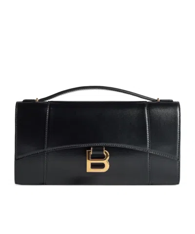 Balenciaga Hourglass Leather Top Handle Clutch In Black