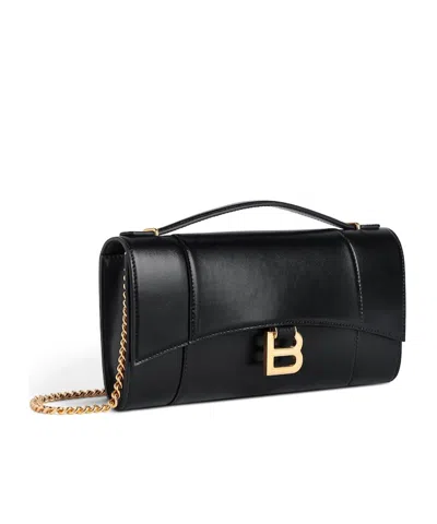 Balenciaga Hourglass Leather Top Handle Clutch In Black