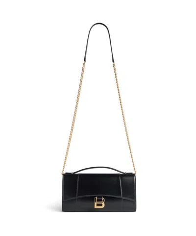Balenciaga Hourglass Leather Top Handle Clutch In Black