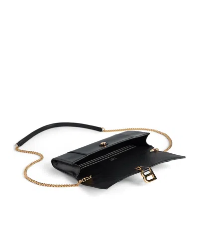 Balenciaga Hourglass Leather Top Handle Clutch In Black