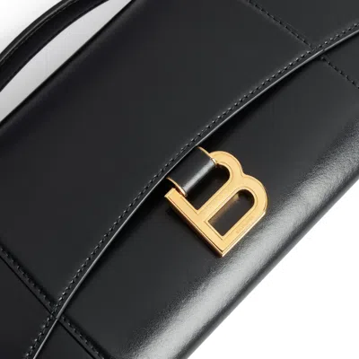 Balenciaga Hourglass Leather Top Handle Clutch In Black
