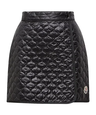 Moncler Quilted Black Skirt With Glossy Finish And Wrap Style