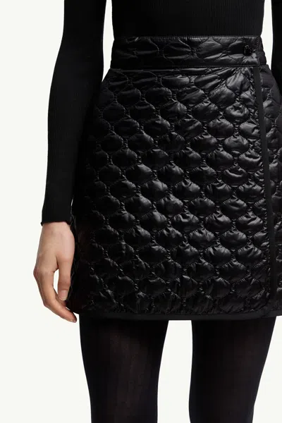 Moncler Quilted Black Skirt With Glossy Finish And Wrap Style