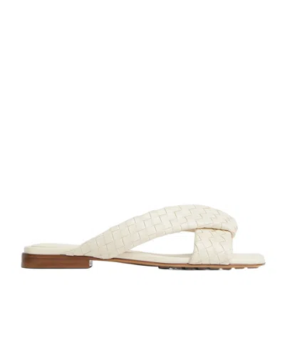 Bottega Veneta Leather Intrecciato Riva Flat Mules In White