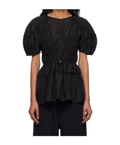 Cecilie Bahnsen Tech Fabric Brooklyn Top With Button Detail In Black