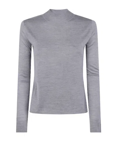 Max Mara Silk Crew Neck Sweater With Ribbed Texture In Gray