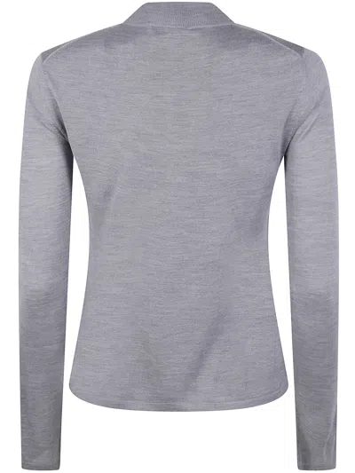Max Mara Silk Crew Neck Sweater With Ribbed Texture In Gray