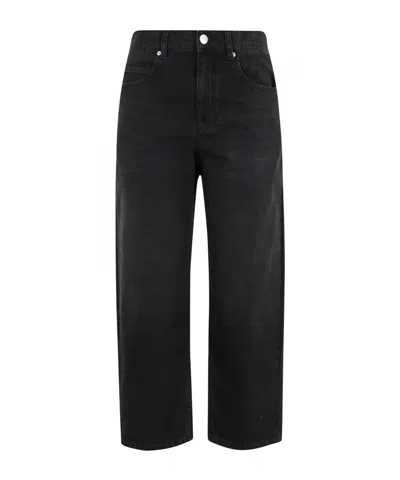 Isabel Marant Distressed Denim Trousers With Wide-leg Design In Black