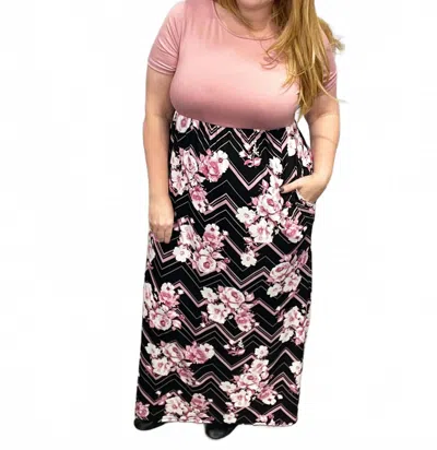 P & Rose Chevron And Floral Maxi Dress In Mauve And Black In Multi