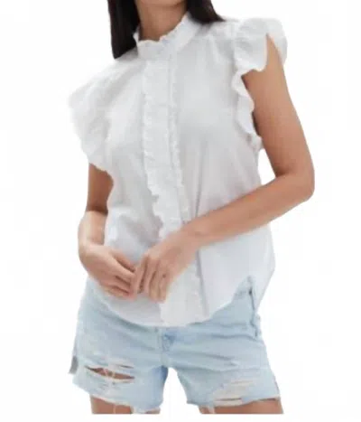 Chrldr Bridget Ruffled Button Up Top In White In White