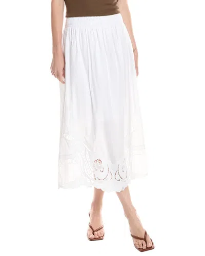 Rag & Bone Clem Broderie Anglaise Trim Cotton Midi Skirt In White