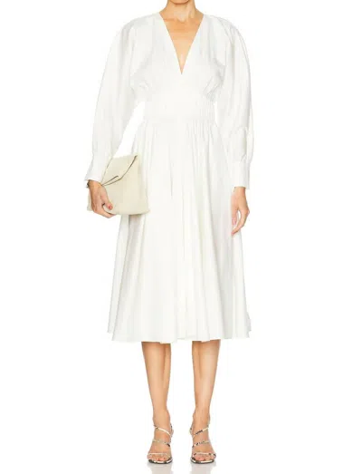 Alexis Viro Gathered Cotton-blend Midi Dress In White