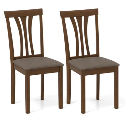 Hivvago Wooden Dining Chairs Set Of 2 With Linen Fabric Upholstered And Rubber Wood Frame-brown In Brown