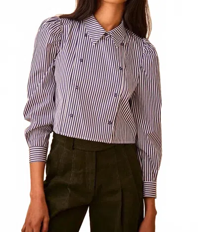 Hunter Annette Button Up Shirt In Navy Stripe In Blue