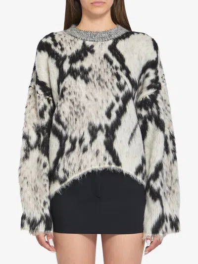 Attico Python Print Mohair-blend Sweater In Black