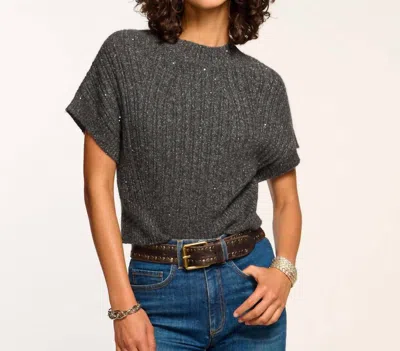 Ramy Brook Amadeus Short Sleeve Wool Sweater In Charcoal Wool In Gray