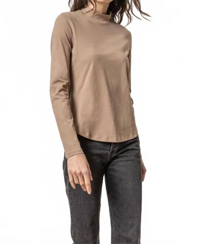 Lilla P Long Sleeve Mock Neck Tee In Shiitake In Brown