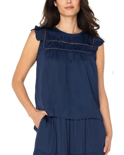 Liverpool Los Angeles Openwork Detail Flutter Sleeve Top In Blue