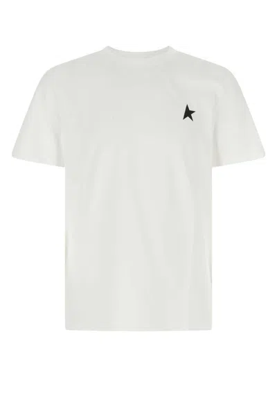 Golden Goose White T-shirt With Round Neck And One Star Logo Print On The Front In Cotton Man