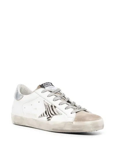 Golden Goose Superstar White Low Top Sneakers With Glittered Star Patch And Laminated Heel With Logo Lettering In In White