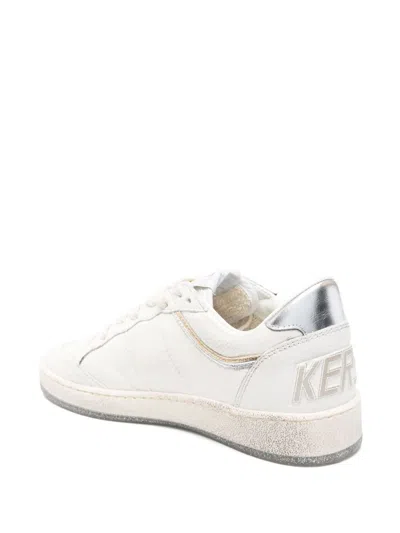 Golden Goose Ball Star Sneakers In Vintage Effect Leather With Silver Star And Heel Tab In White