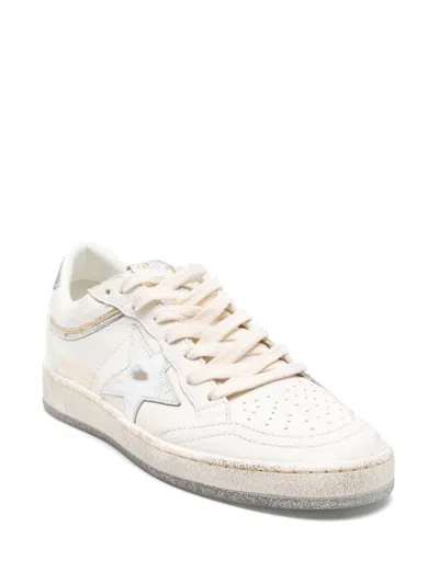 Golden Goose Ball Star Sneakers In Vintage Effect Leather With Silver Star And Heel Tab In White