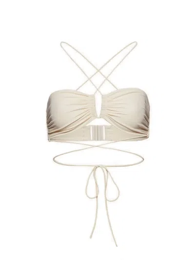 Magda Butrym Strapless Floral Bikini Top With Cut-out Detail In Beige