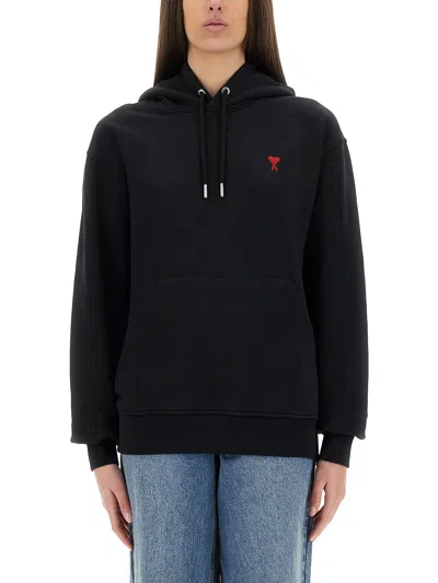 Ami Alexandre Mattiussi Ami Paris Ami De Coeur Navy Blue Hoodie In Black