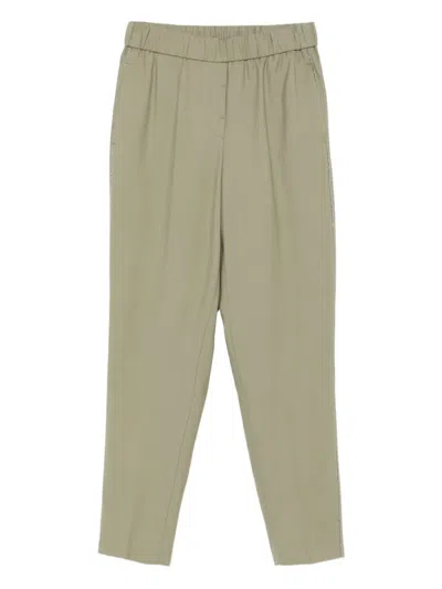 Peserico Elastic-waist Embellished Trousers In Green
