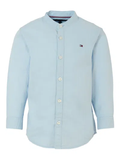 Tommy Hilfiger Junior Mandarin-collar Cotton Shirt In Blue