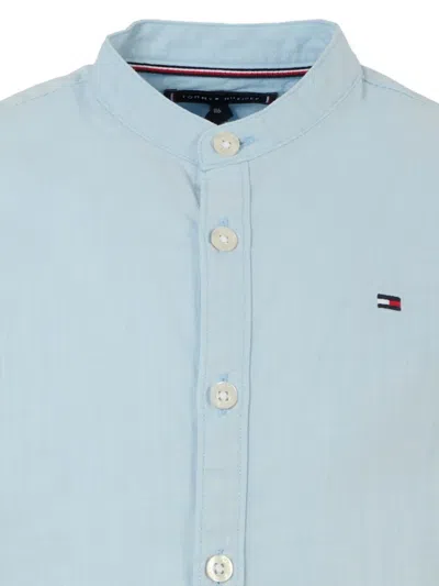 Tommy Hilfiger Junior Mandarin-collar Cotton Shirt In Blue