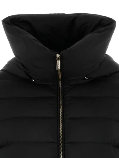 Moorer Hooded Quilted Down Jacket With Snap Button Pockets In Black