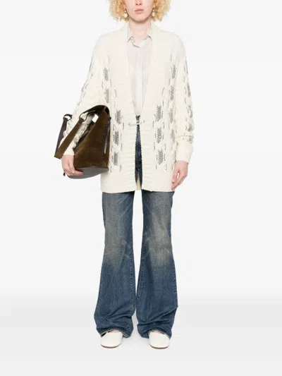 Ermanno Scervino Open-knit Cardigan With Textured Pattern And Relaxed Fit In Neutral