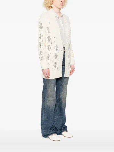 Ermanno Scervino Open-knit Cardigan With Textured Pattern And Relaxed Fit In Neutral