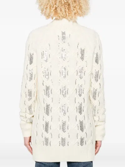 Ermanno Scervino Open-knit Cardigan With Textured Pattern And Relaxed Fit In Neutral