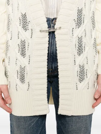 Ermanno Scervino Open-knit Cardigan With Textured Pattern And Relaxed Fit In Neutral