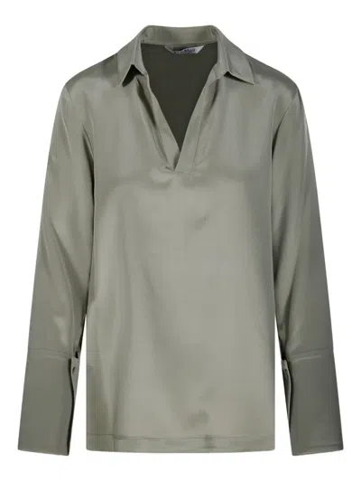 Max Mara Relaxed-fit Blouse With Classic Collar And Unique Cuffs In Green
