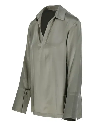 Max Mara Relaxed-fit Blouse With Classic Collar And Unique Cuffs In Green