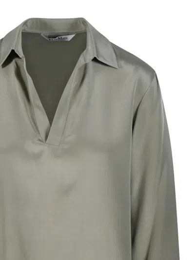 Max Mara Relaxed-fit Blouse With Classic Collar And Unique Cuffs In Green