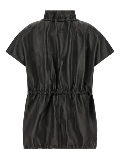 Magda Butrym Elasticized Leather Peplum Jacket In Black In Black