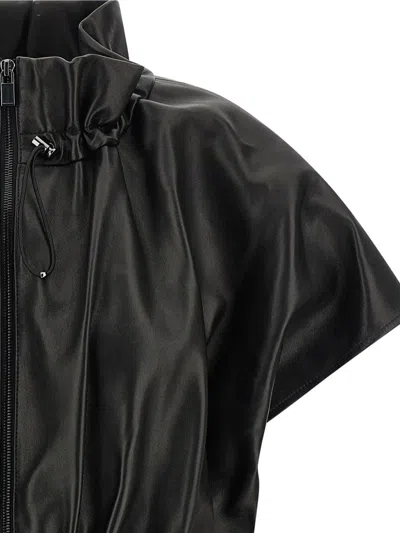 Magda Butrym Elasticized Leather Peplum Jacket In Black In Black