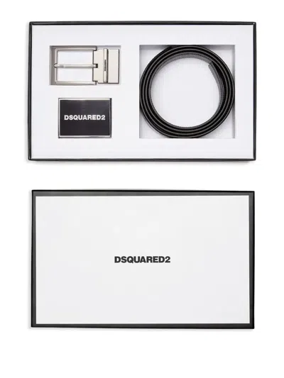 Dsquared2 Black Leather Belt With Logo Buckle In Black