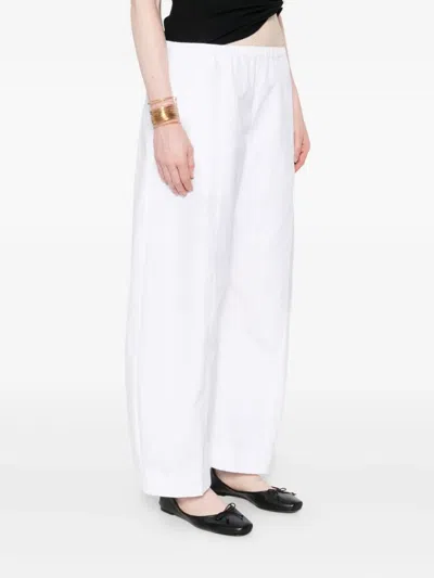 Khaite Elastic-waist Cotton Trousers In White