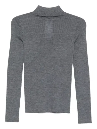 Liu •jo Medium Grey Melange Fitted Knit Top With Beaded Detailing In Gray