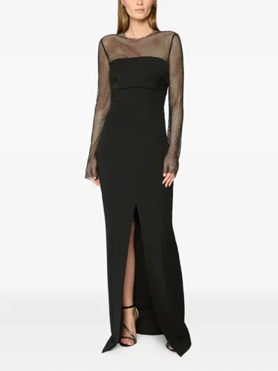 Genny Mesh-insert Evening Gown In Black