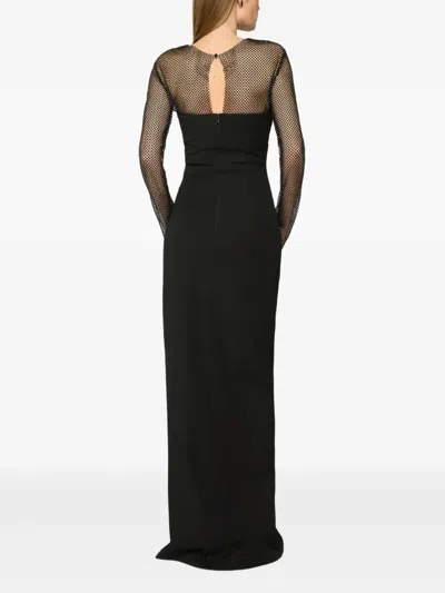 Genny Mesh-insert Evening Gown In Black