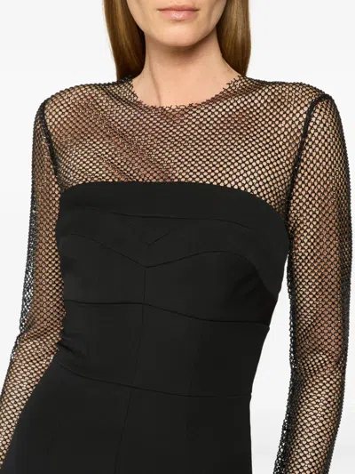 Genny Mesh-insert Evening Gown In Black