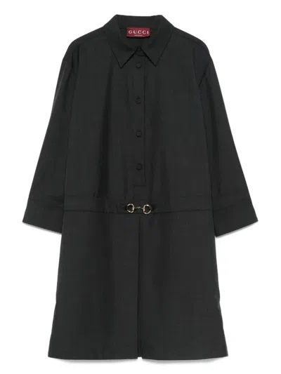 Gucci Womens Horsebit Long-sleeves Wool Mini Dress Ardesia Grey In Black