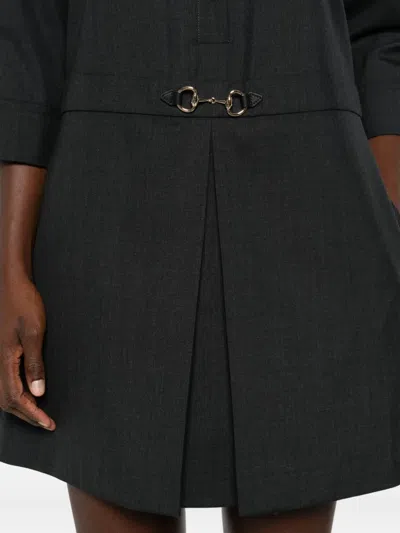 Gucci Womens Horsebit Long-sleeves Wool Mini Dress Ardesia Grey In Black